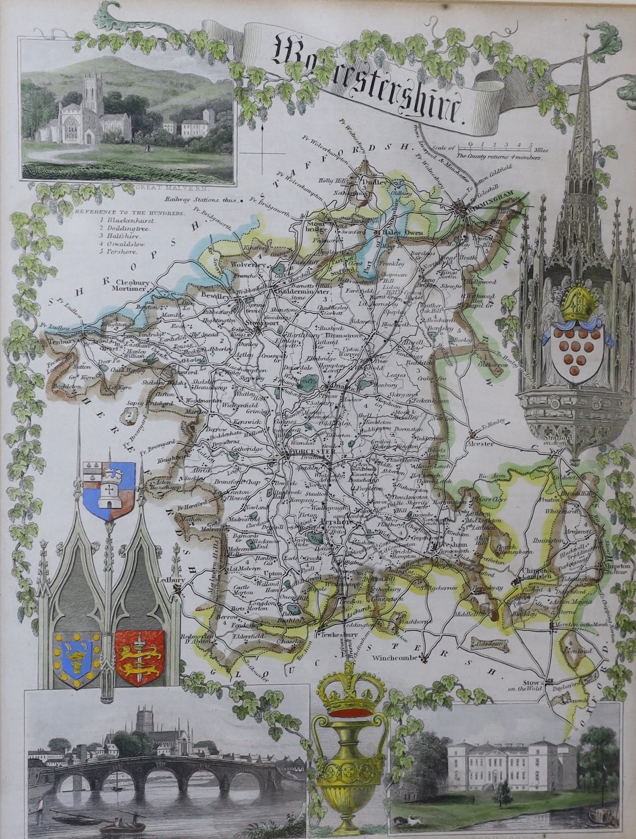 Robert Morden, coloured engraving, Map of Somerset Shire, further Morden maps of Cumberland, Gloucestershire, Scotland and Westmorland, a Bowen map of Essex, a Saxton & Hole map of Universi Derbiensis and three later ste